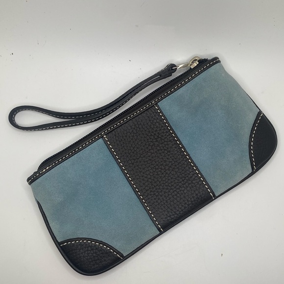 Lambertson Truex exclusive for Bloomington brown Leather & blue Suede Wristlet - Picture 2 of 9